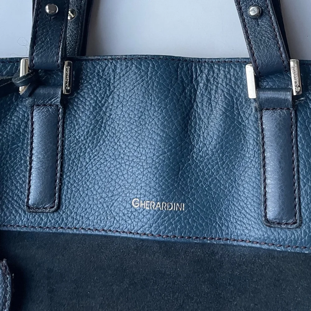 Gherardini Made in Italy Blue & Black Leather Suede Tote Bag